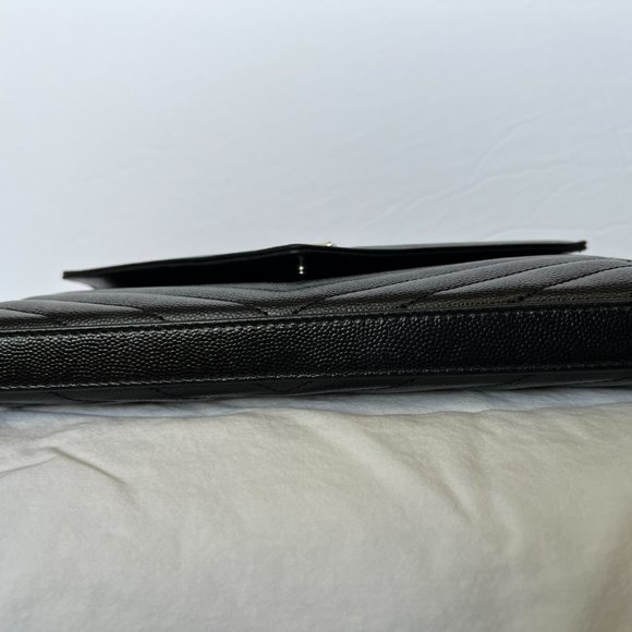 YSL Saint Laurent MONOGRAM CHAIN WALLET | BLACK GRAIN DE POUDRE EMBOSSED LEATHER - Picture 13 of 16